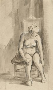 Naakte vrouw zittend bij een kachel, ca. 1660-62